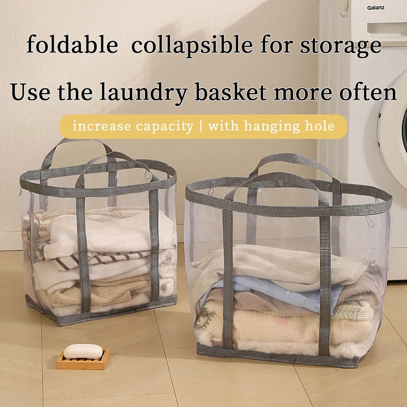 Mesh Laundry Basket Nylon With Handle Breathable Folding Portable Dirty Clothes Underwear Organizer Bags Large Capacity Storage