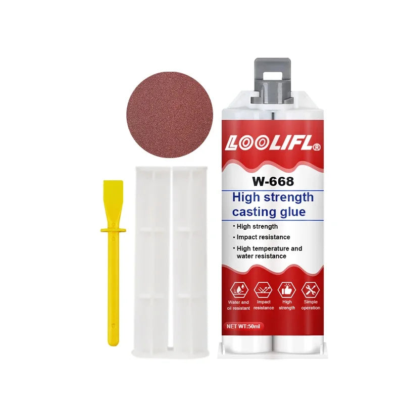 AB Casting Adhesive, Metal Crack Repair, Leak-Proof Sealing, Bonds Iron, Aluminum, Copper, Steel, Ceramics, and Plastics, High Temperature Resistance up to 150°C, High Strength.