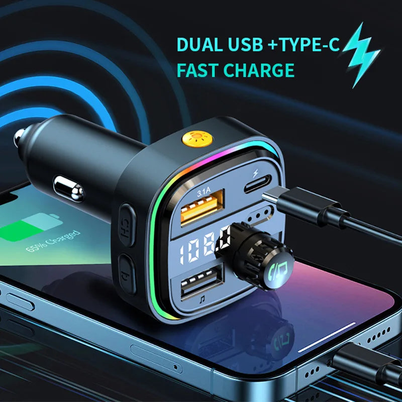 Car Charger Fast Charging Bluetooth 5.0 Charger Car FM Transmitter Bluetooth Hands Free Mp3 True 3.1A Dual USB Port PD Charging