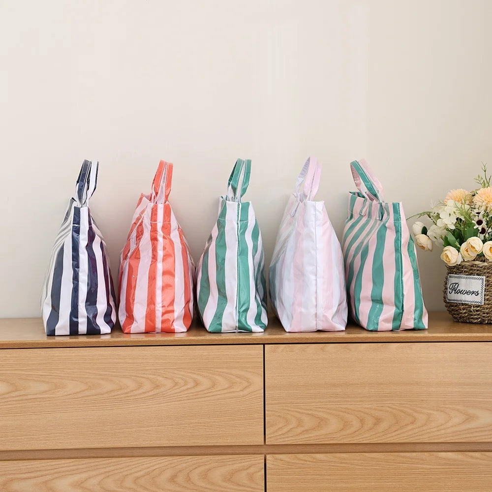1 PC Fashion Striped Tote Bag For Women Lightweight Large Capacity Commute Handbag Portable Travel Single Shoulder Bag