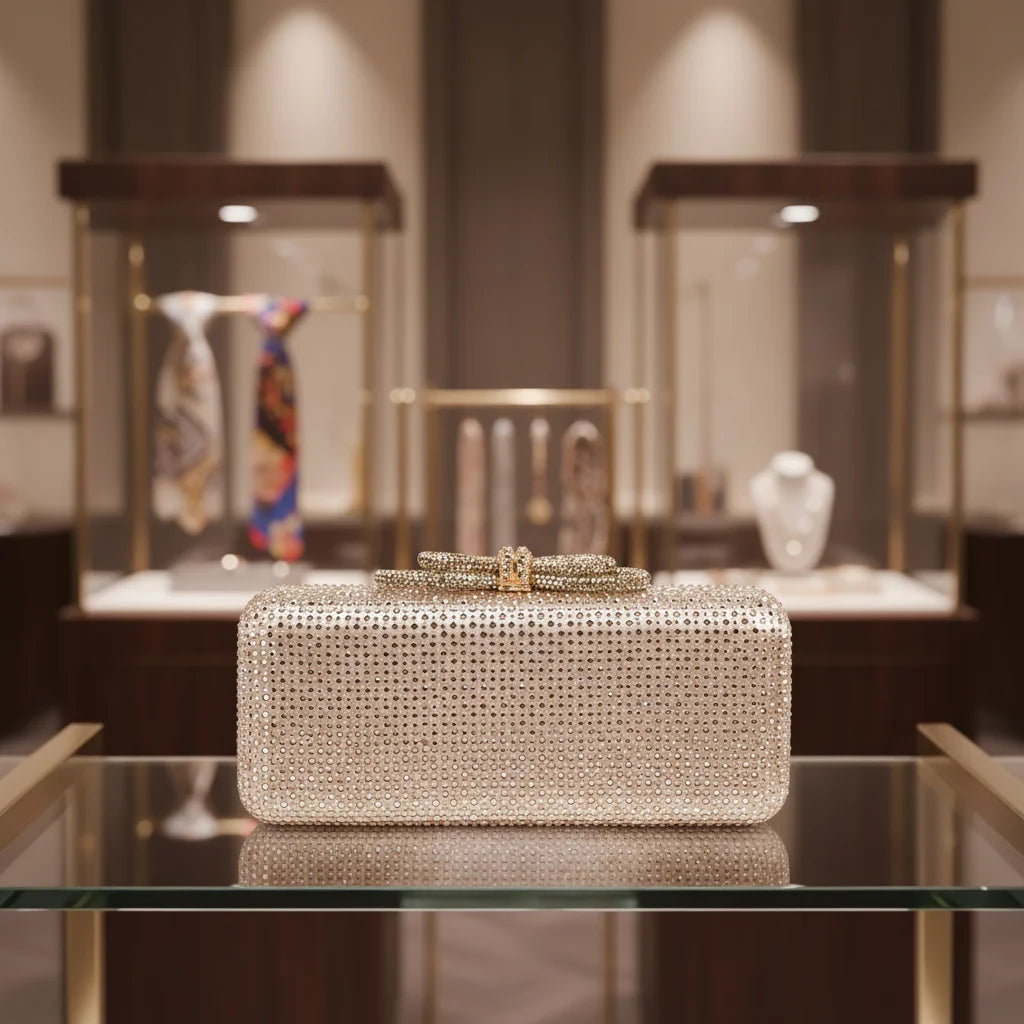 2026 Cross-Border New Style Silk Rhinestone-Shaped Clutch Bag Magnetic Clasp Single Shoulder Crossbody Ladies Evening Bag Luxury