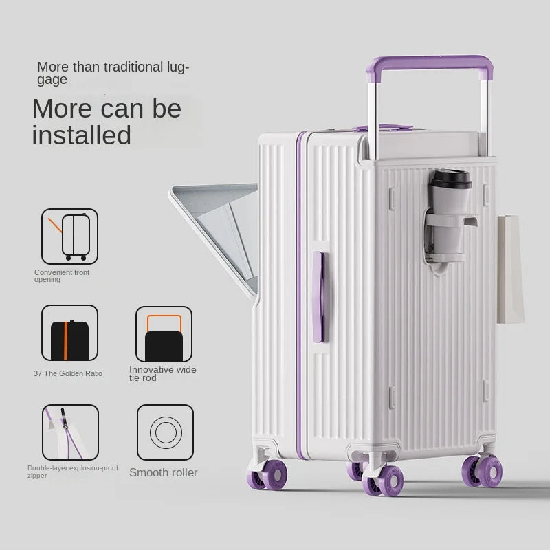 Wide Handle Luggage with Large Capacity Front Opening Travel Suitcase with Multifunction Trolley Case 20/28/30 inch