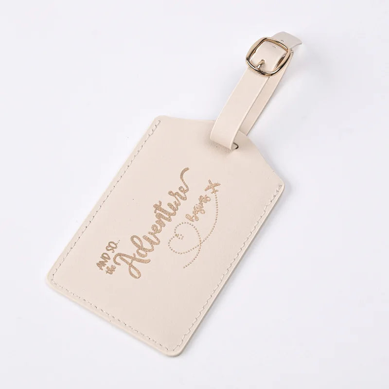 Pu Leather Travel Luggage Tag Hanging Tag Suitcase Tag Plane with Name ID Cards Anti-lost Solid Color Travel Accessories