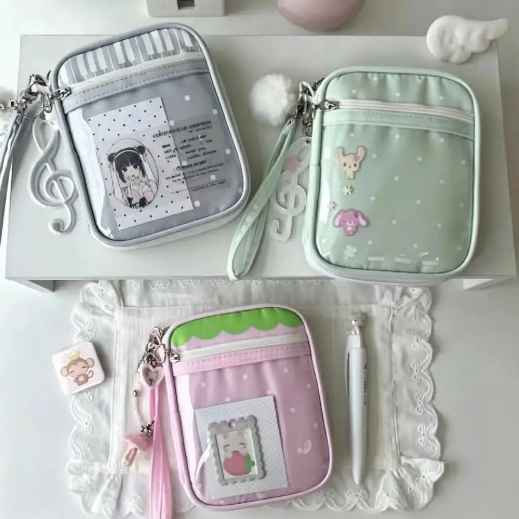 Kawaii Ita Bag Pouch, Transparent Window for Anime Badge/Photocard Display, Soft Girl Style Storage Bag for Small Items, Card Ho