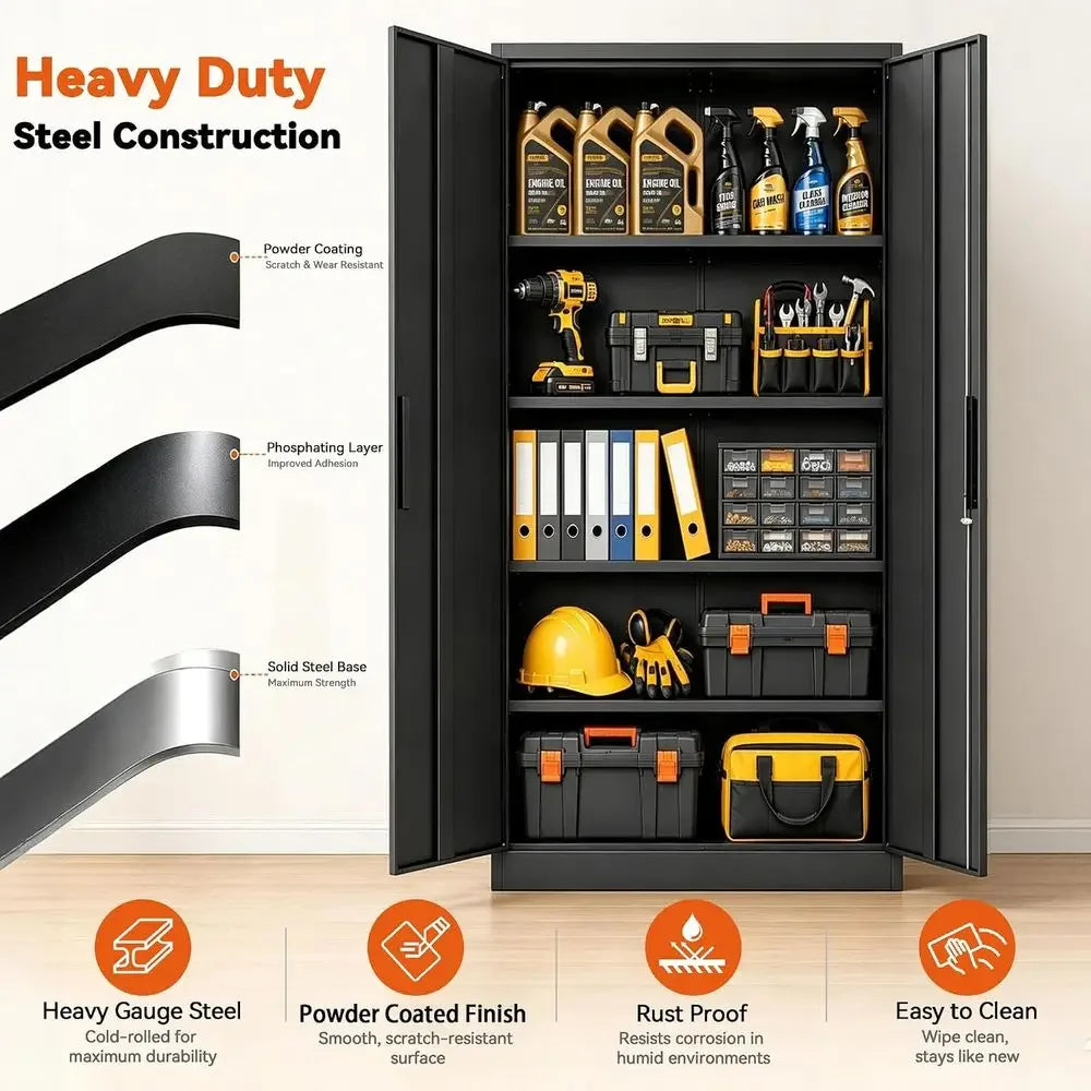 72 Tall Heavy-Duty Steel Lockable Storage Cabinet with 4 Adjustable Shelves for Garage, Office, or Workshop