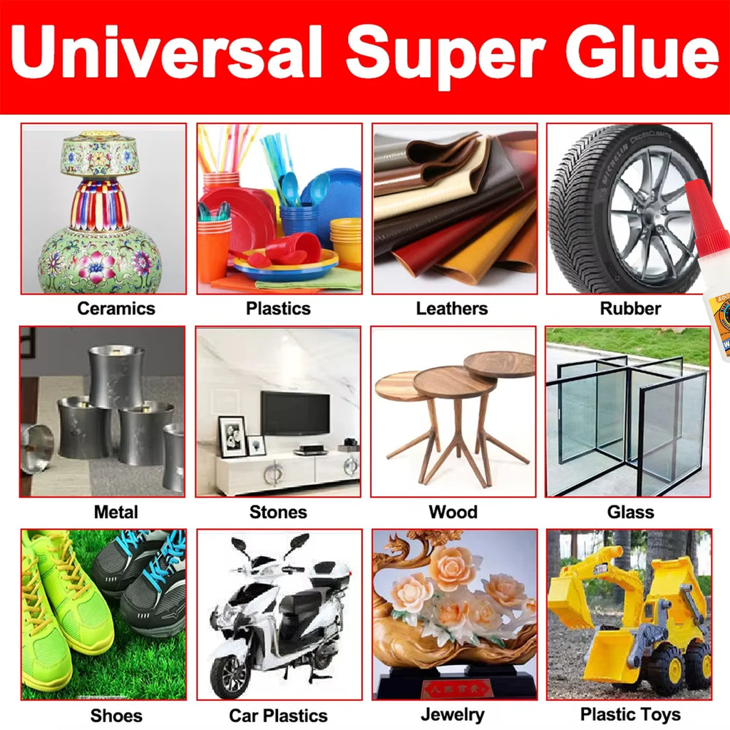 LOOLIFL Multi Purpose Super Glue Strong Fast Drying Adhesive Cyanoacrylate for Metal Plastic Glass DIY Bonding Liquid Glue Tool