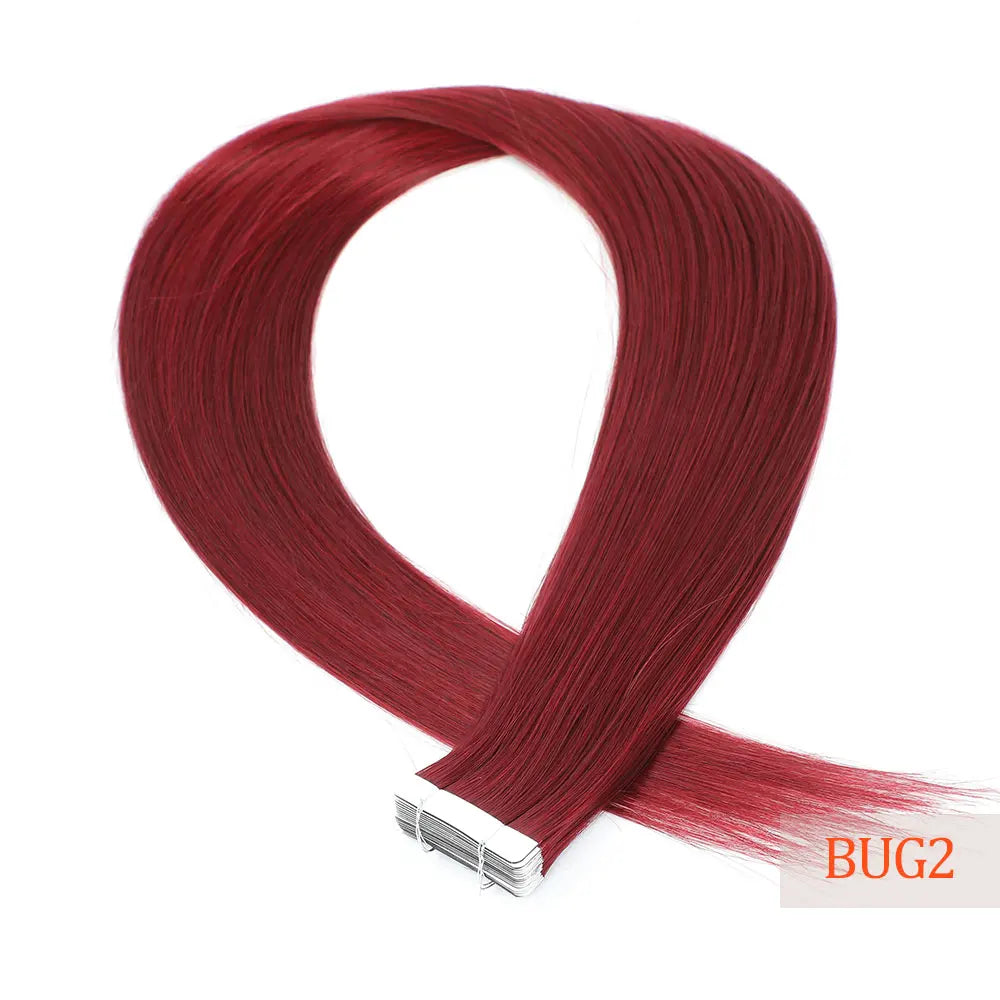 26" Straight Tape In Hair Extensions 20pcs 50 Grams Heat Resistant Fiber Colored Tape In Hair Double Sided Adhesives Hair