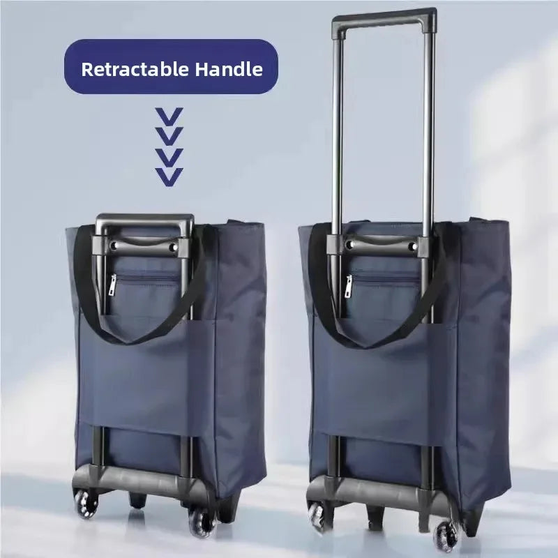 Cartoon Foldable Shopping Cart Waterproof Telescopic Handle Trolley Bag Reusable with Hand Straps Foldable Shopping Bag