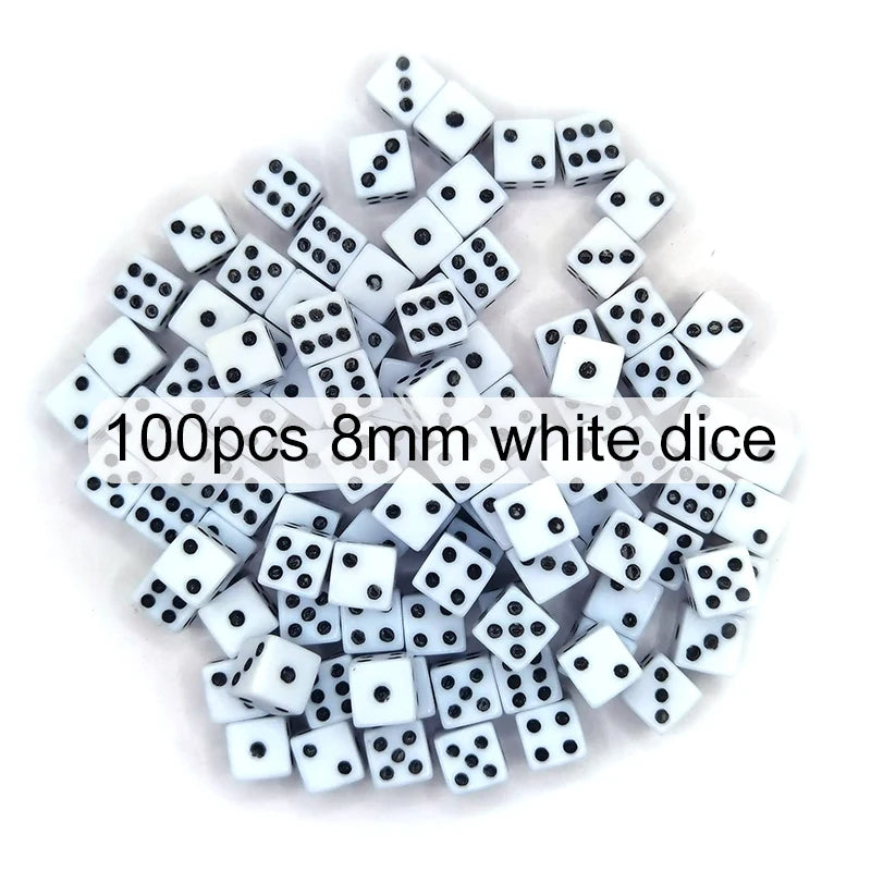 100pcs/lot 8mm Mini 6-sided Dice Acrylic for Party Leisure And Entertainment Gambling Props Chessboard Game Accessories TMZ