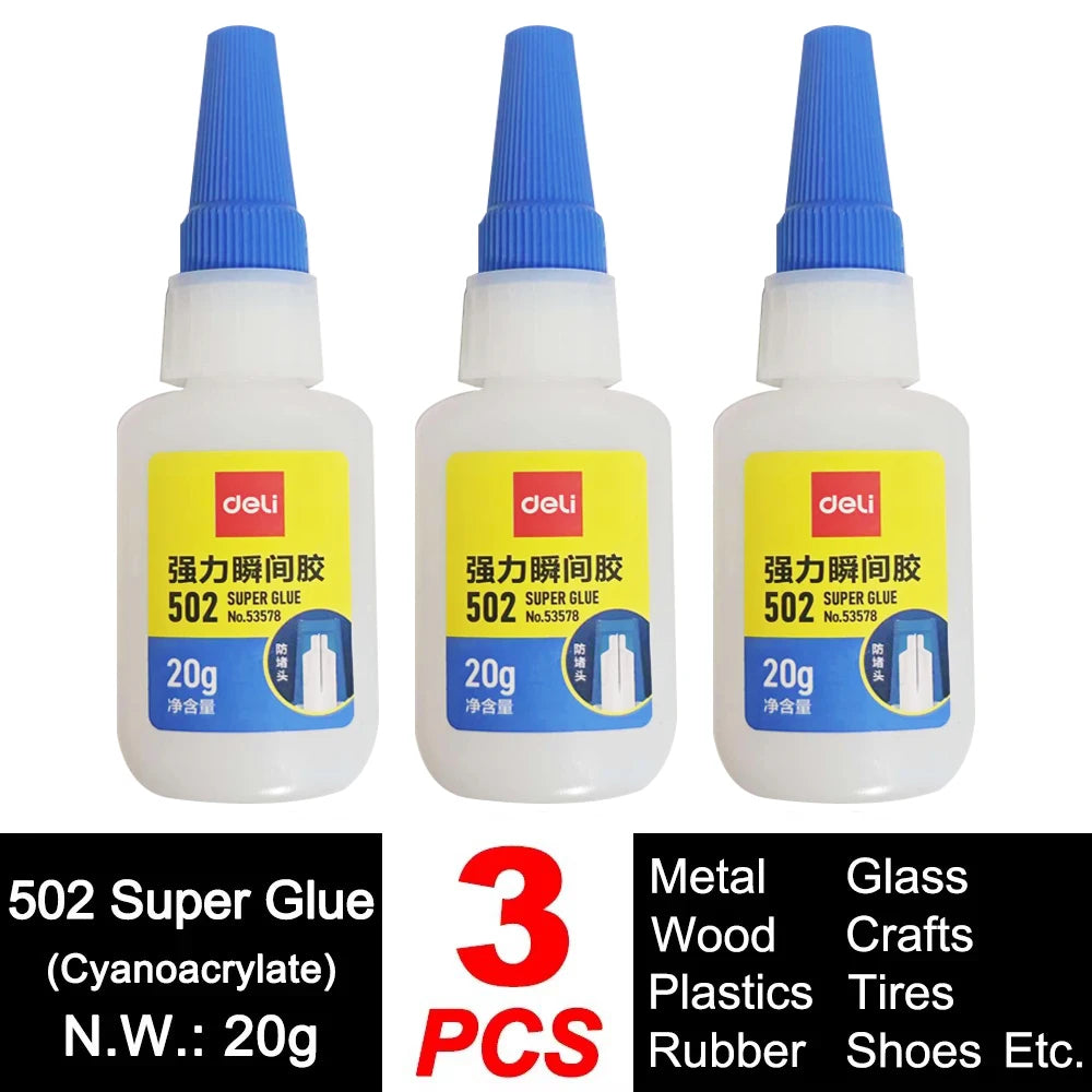 Deli 502 Professional Super Glue Cyanoacrylate – Fast Instant Adhesive for Hardware Metal Wood Cars Craft Hobby Seconds Bond
