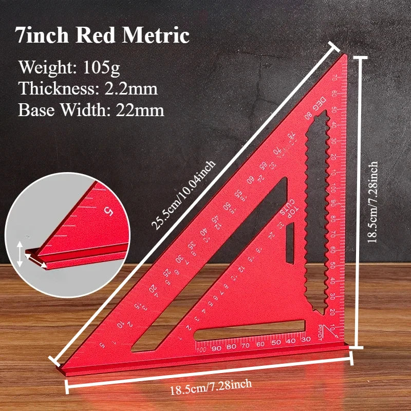 7/12 Inch Metric Aluminum Alloy Woodworking Triangle Ruler High Precision Angle Protractor Marking Gauge Carpenter Tool