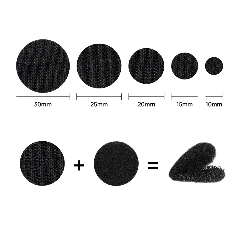 30/102Pairs Self Adhesive Fastener Tape Dots Black White 10/15/20/25/30mm Strong Glue Adhesive Tape Round Coin Hook Loop Tape