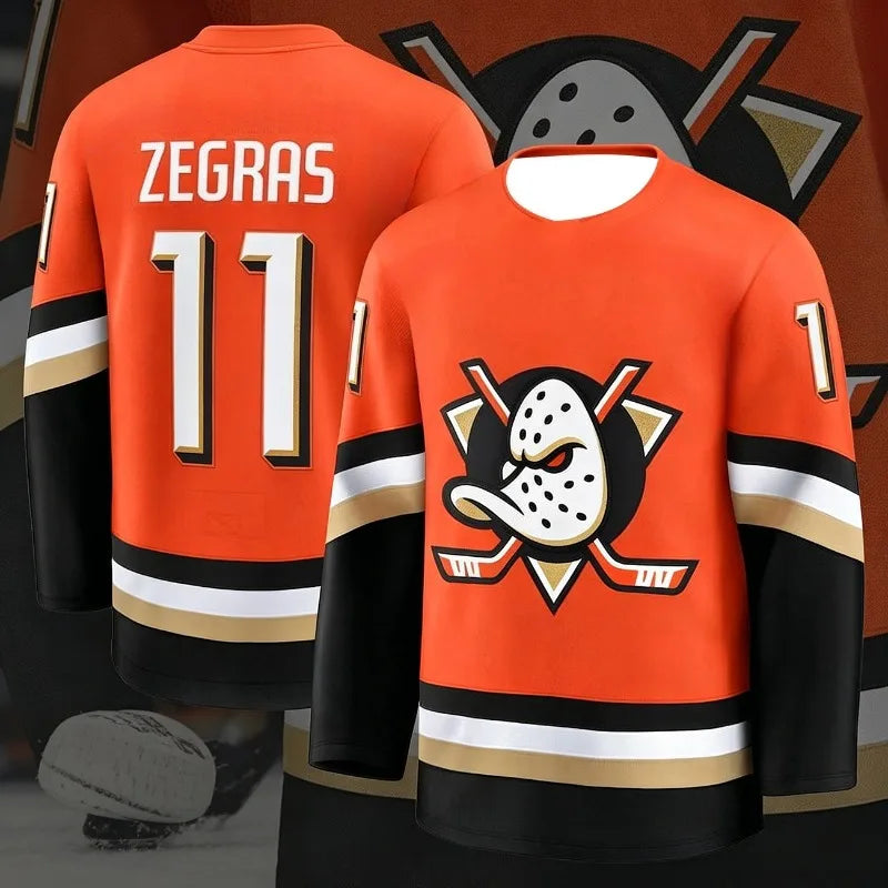 Men's Ice Hockey Ducks Jersey Anaheim Printing Moisture-Wicking Long Sleeve Breathable Sports Uniform Plus Size for Fans