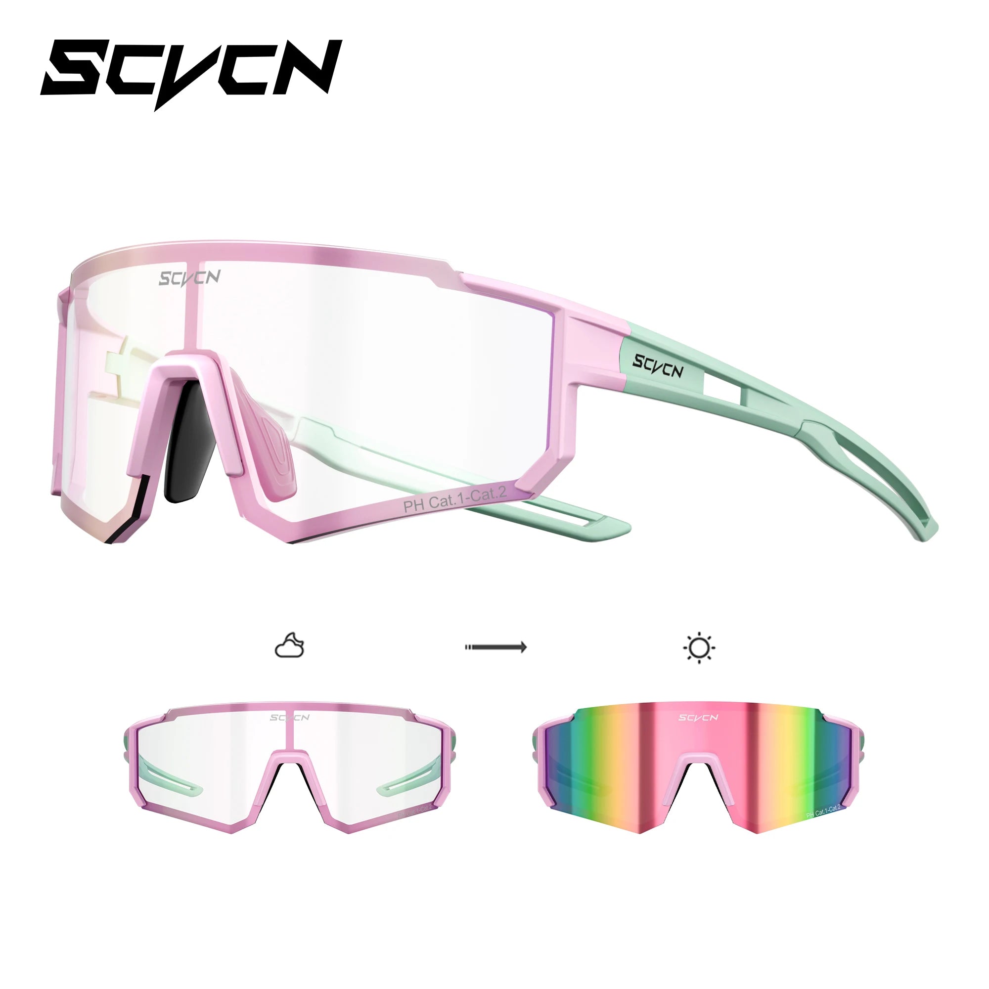 SCVCN UV400 HD Photochromic Hiking Glasses Sports Sunglasses Outdoor Road Fashion Cycling Glasses Windproof MTB Bike Sunglasses
