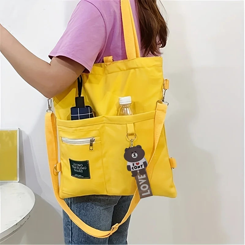 Canvas Shoulder Bag, Women's Fashion Letter Patch Decor Handbag Versatile Backpack