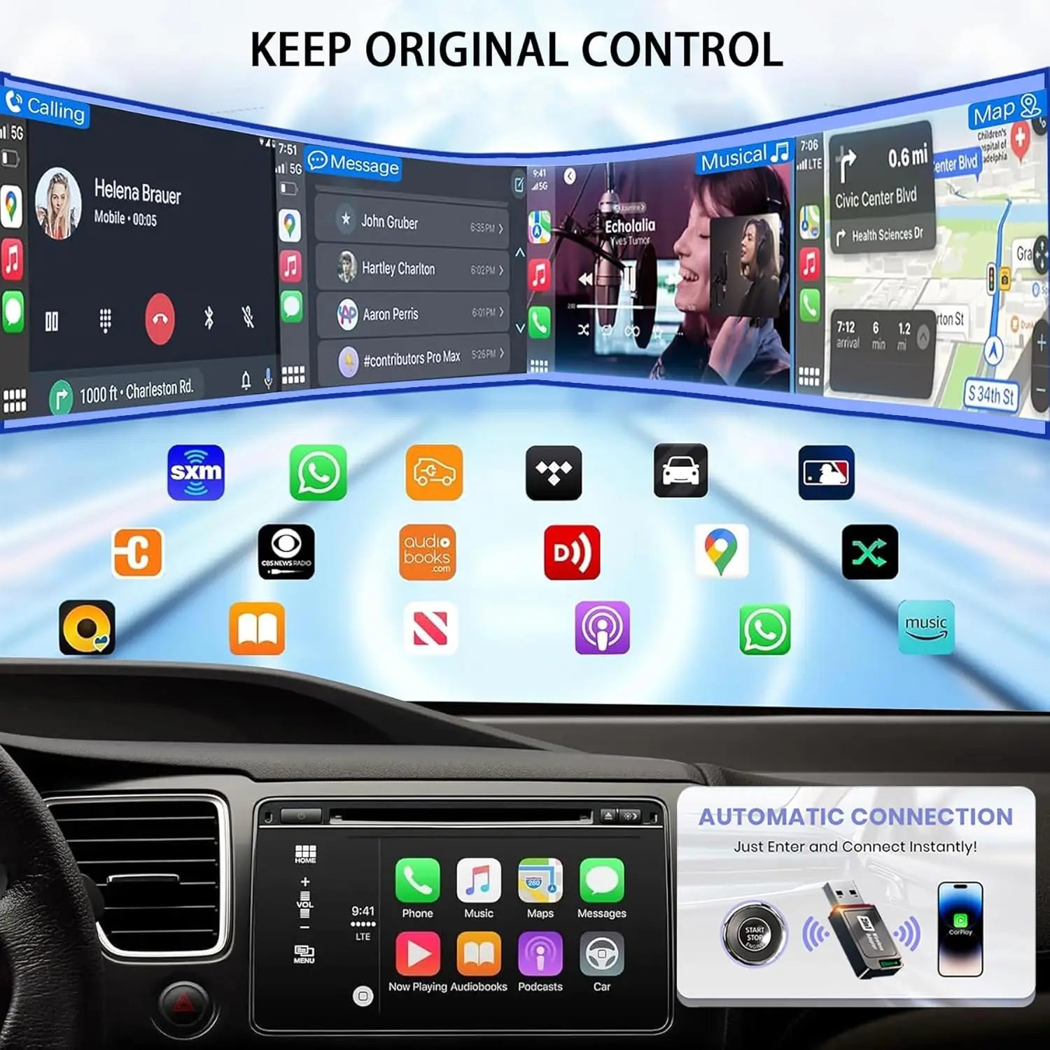 2-in-1 Wireless CarPlay Adapter 2026 Support Apple CarPlay & Android Auto, Fast Auto-Connect, No Latency, Mini Bluetooth Dongle Convert Wired to Wireless Compatible with iPhone & Android Black