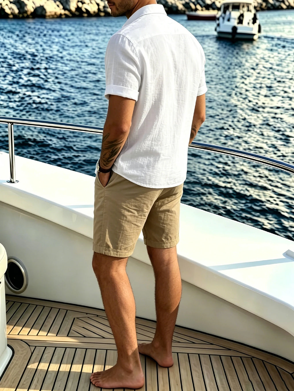 Men's Island Vacation Shirt & Shorts 2 Piece Set, Textured Breathable Fabric, Button Down Shirt & Drawstring Shorts for Yacht Tr