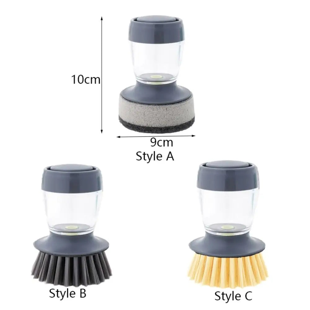 Upright Liquid Adding Pot Washing Brush Detachable Replaceable Brush Head Soap Dispensing Dish Washing Brush Grey