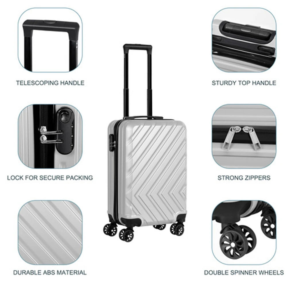 Silver 20' ABS Rolling Luggage with Standard Lock - Lightweight Suitcase for Travel