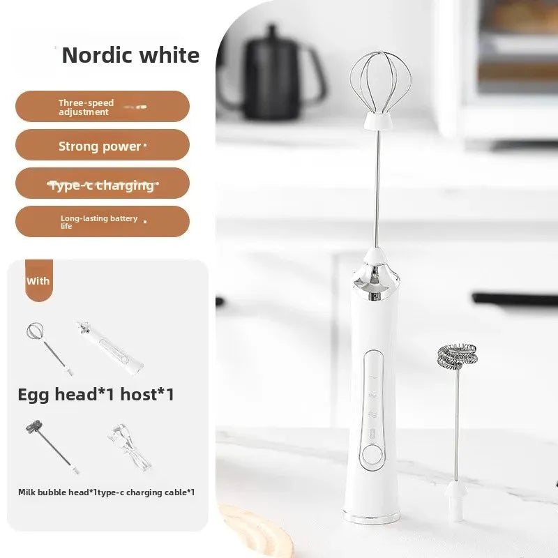 2 in 1 USB Rechargeable Electric Egg Beater Whisk Coffee Mixer Double Heads Milk Frothers  Baking Stirrer Kitchen Gadgets