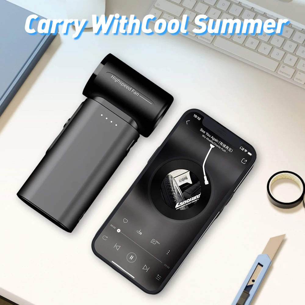 Portable Turbo Handheld Mini Fan Stepless Speed Regulation Rechargeable 5000mAh Large Capacity Battery Pocket Travel Outdoor Personal Cooling Fan For Camping Sports Trip Daily Commute Outdoor Activities