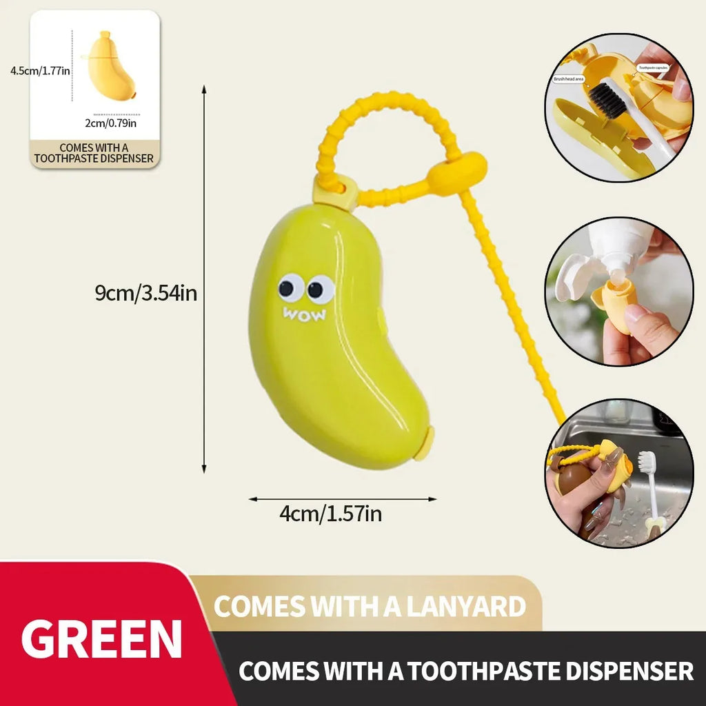 Compact Banana Toothbrush with Protective Cap and Toothpaste Storage Travel Essential Convenient Dental Care Accessory