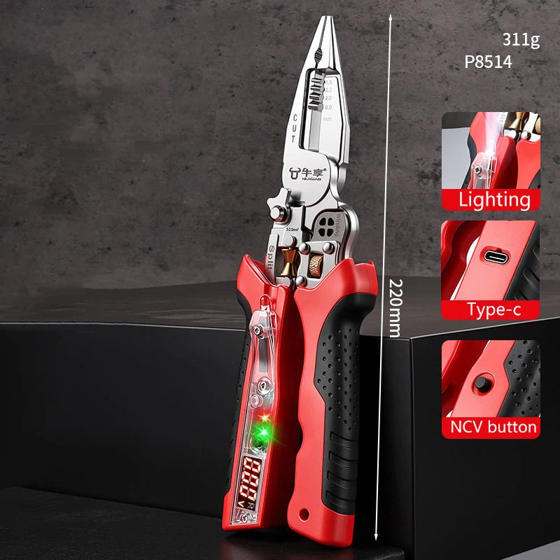 10 In 1 Rechargeable Wire Stripping Pliers With Voltage Tester Multifunctional Electrician Cutting Motorcycle Repair Tool