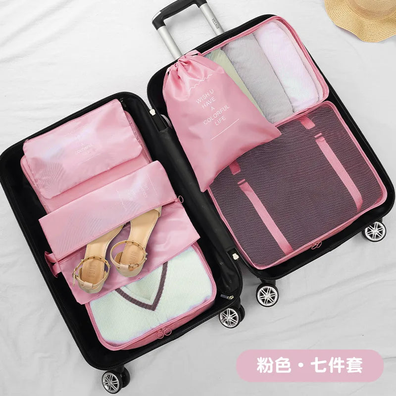 7Pcs Multi-color Travel Packing Cubes Set Luggage Organizer for Clothes Shoes Cosmetics - Space Saving for Home & Hotel Use