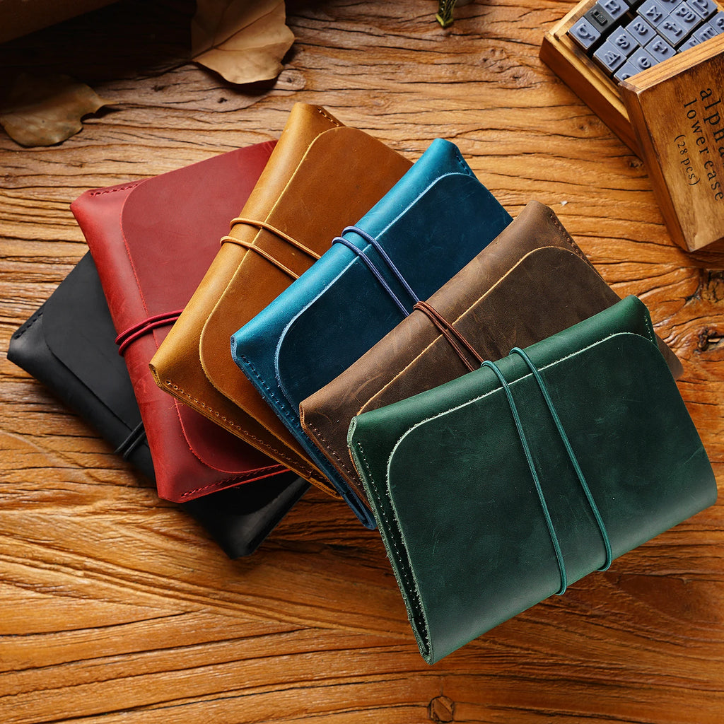 Rope Full Grain Cowhide Leather Long Purse Passport Crazy Horse Genuine Leather Travel Wallet for Men Passport Caesar Cover
