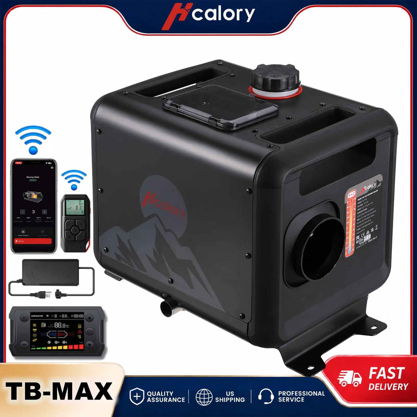 Hcalory TB-MAX 8KW Diesel Heater All in One 7.5L Diesel Air Heater DC12V/24V&AC110 Altitude Mode Parking Heater with App Control
