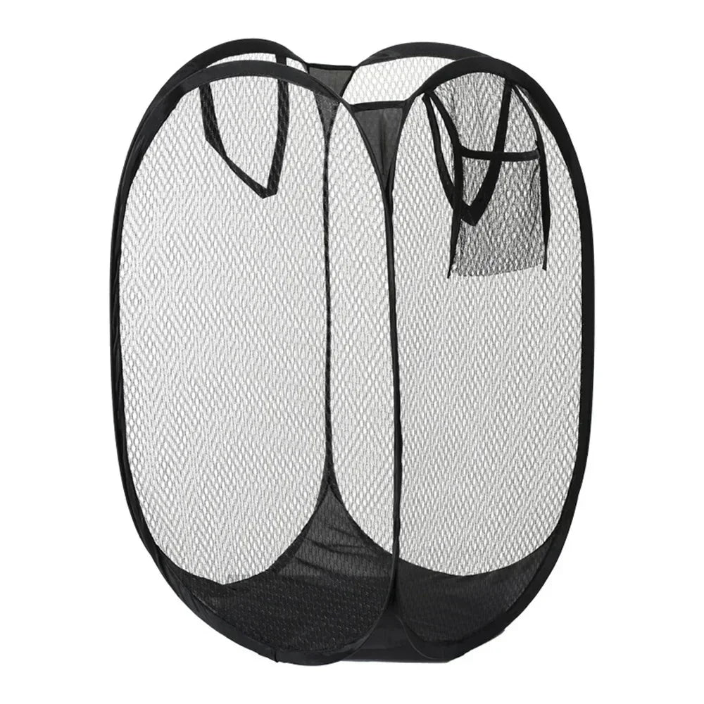 Pop Up Mesh Laundry Basket Foldable Dirty Clothes Hamper Breathable Washing Bin with Side Pocket for Bathroom College Dorm Room