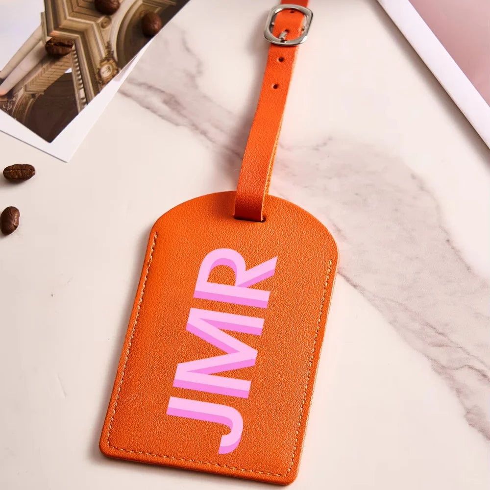 Customized Initial PU Leather Luggage Tag, Personalized UV Printed Letter Suitcase ID Label, Travel Gift for Women Men