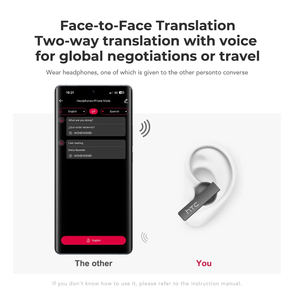 HTC NE40 Fashion Wireless Earbuds Eye-catching Transparent Case Light Open Semi-in-ear OWS Headphones Trendy Ear-hook Earphones