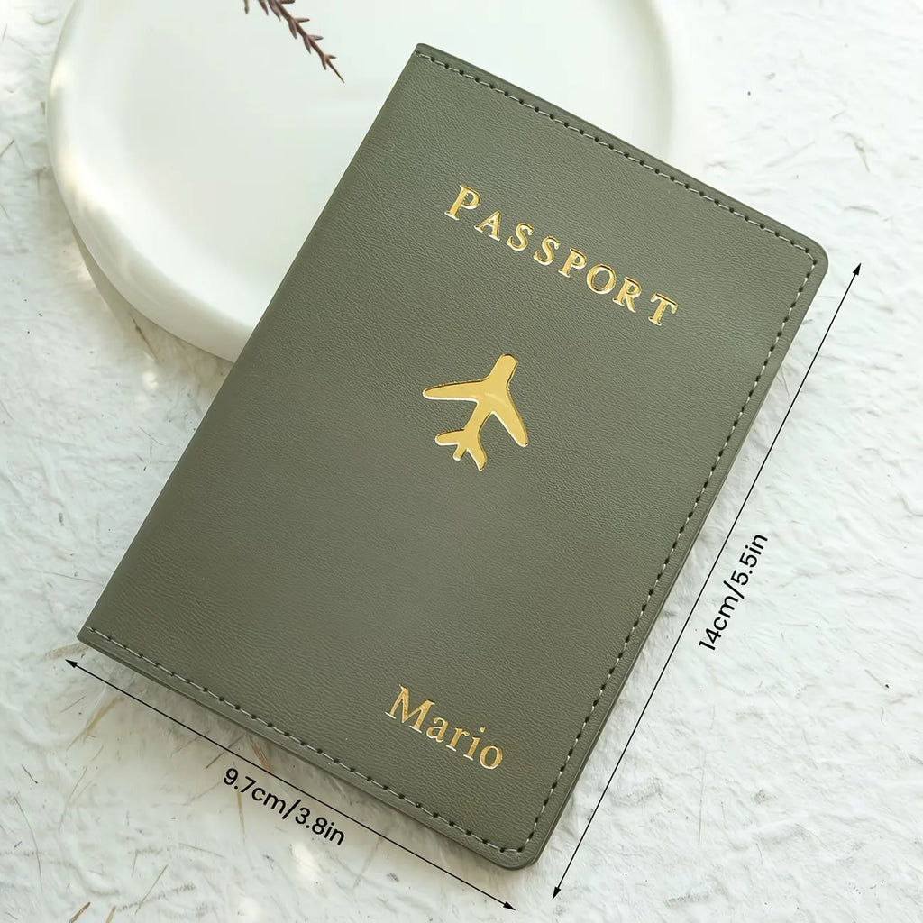 Custom Personalized Hot Stamping Passport Holder with a Custom Golden Monogram Name, Made of Faux Leather
