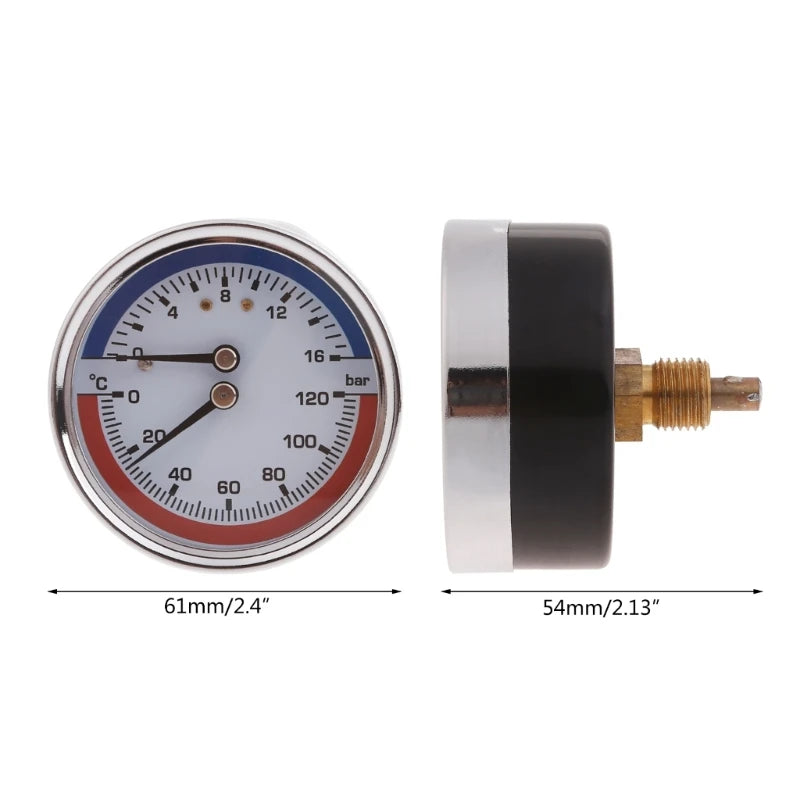 K1KA Thermal Pressure Gauge 0-16Bar 0-120℃ Stainless Thermo-manometer Boiler Temperature Pressure Gauge for Floor Heating