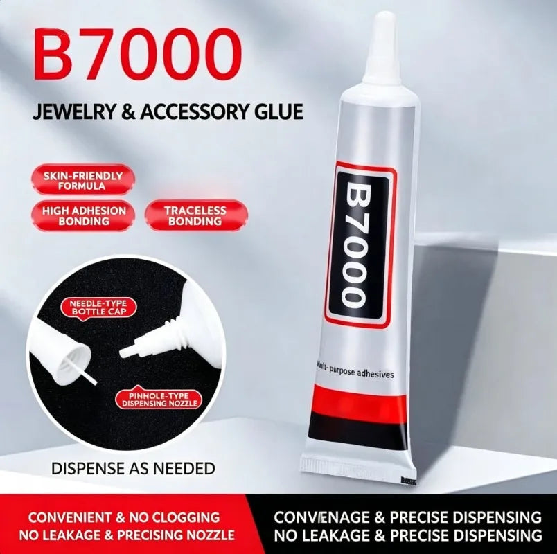 B7000 Super Glue, Strong Adhesive for DIY Crafts, Fabrics, Jewelry, Diamond Painting & Phone Screen Repair, Black & Clear Glue