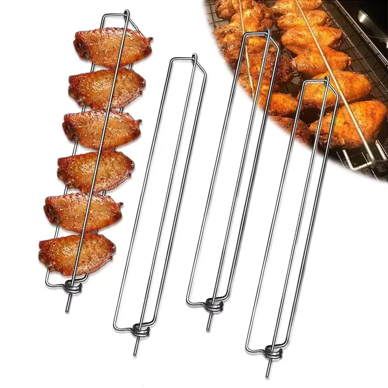 LMETJMA Chicken Wing BBQ Fork Stainless Steel Grilled Chicken Wing Rack Barbecue Wing Rails for Grilling Chicken Wings