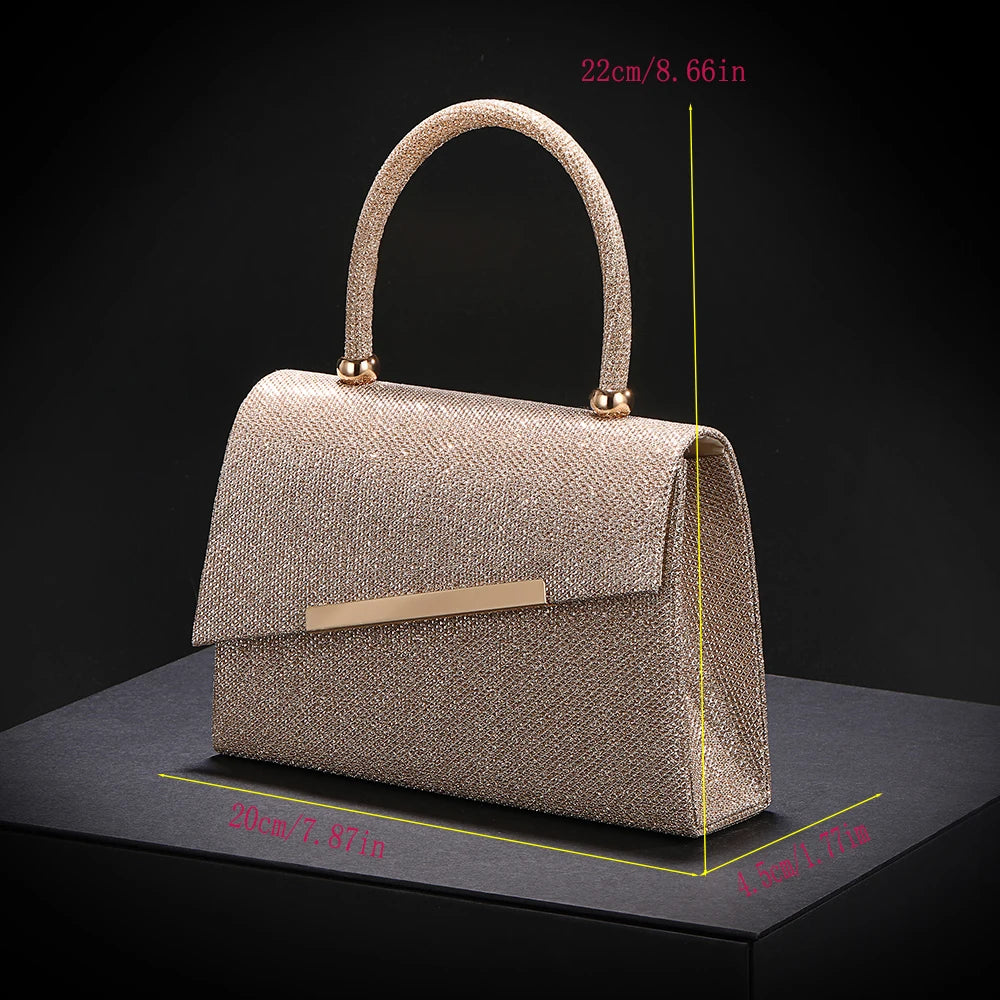 New Flash Powder Evening Bag - High-end metallic strip handbag for wedding banquet and party Bridal dress handbag for the bride