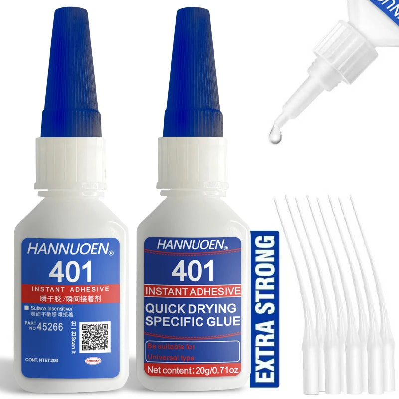 HANNUOEN O20ml 401/406 Instant Strong Super Glue Universal Superglue Mighty Instant Glue for Resin Ceramic Metal Glass Fast Dry