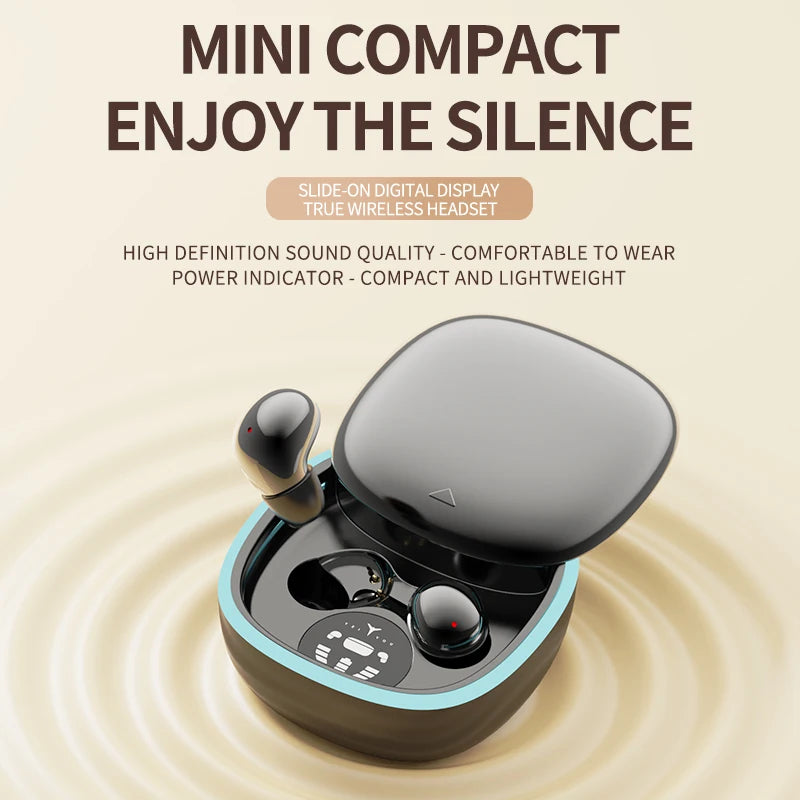 Bluetooth Wireless Earbuds, Noise Cancelling, LED Display, Ultra-Thin Mini Design for Sleeping, Long Battery Life