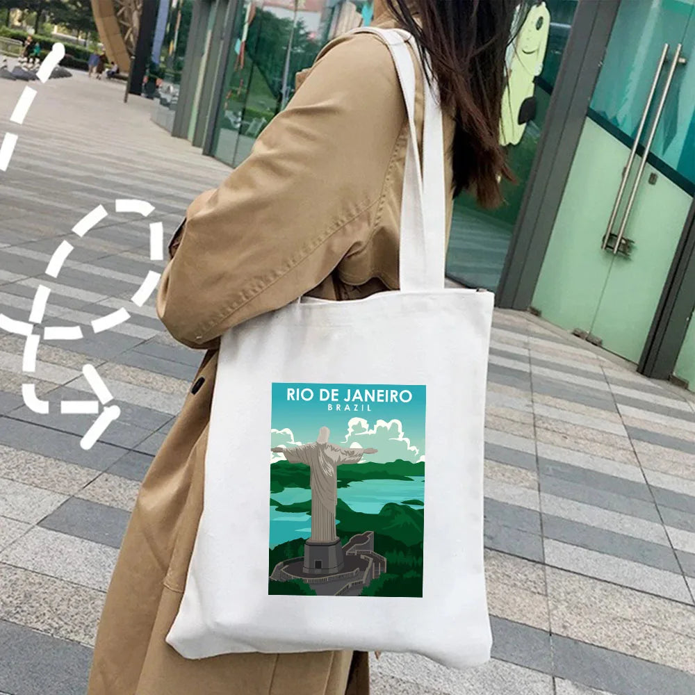Kyiv Ukraine Milan Rio De Janeiro San Diego Santorini Greece Sydney Tokyo Women Canvas Shoulder Cotton Tote Bag Shopping Handbag