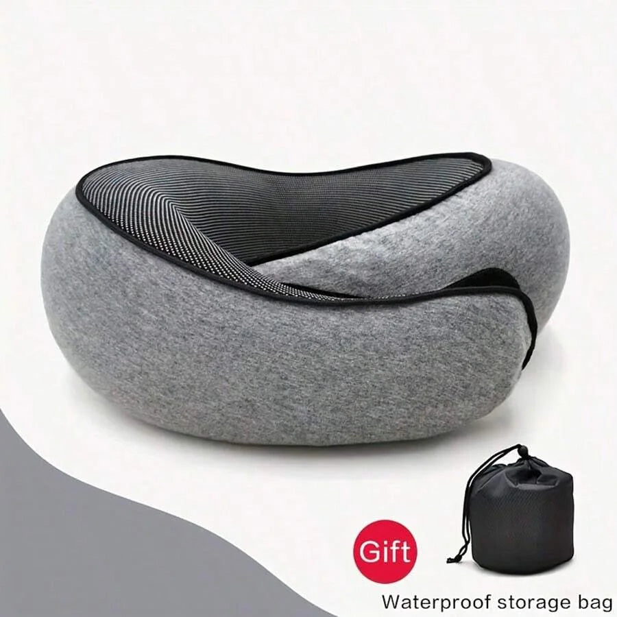 1pc Travel Pillow Pure Memory Foam Neck Pillow, Comfortable & Breathable Cover, Machine Washable, Airplane Travel Kit With Luxur