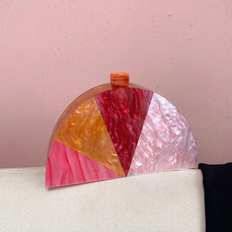 Acrylic Evening Box Bag For Women Clutch Purses Elegant Lady Prom Wedding Party Handbags Half Moon Crossbody Shoulder Bags