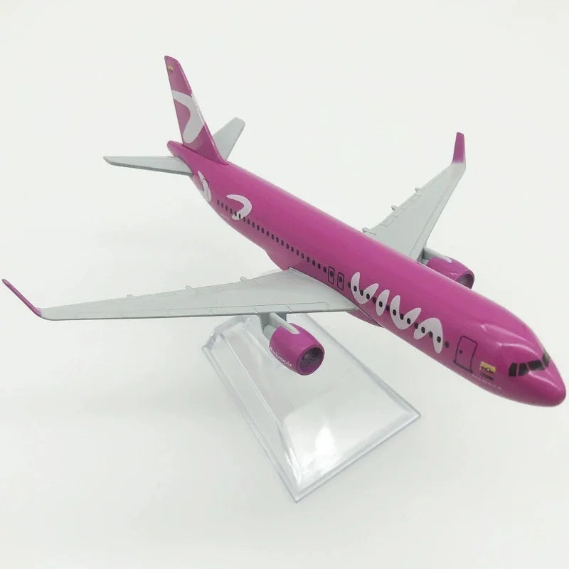 16cm Scale Model Plane Viva Air Columbia Pink A320 Aircraft Simulation Alloy Finished Diecast Airplane Model Toy Decoration Gift