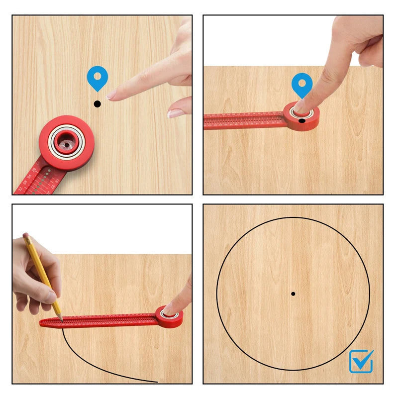 Smooth Bearing Woodworking Compass Adjustable Rotary Ruler Plastic Circle Drafting Tool Layout Gauge for Carpenter Drafting DIY