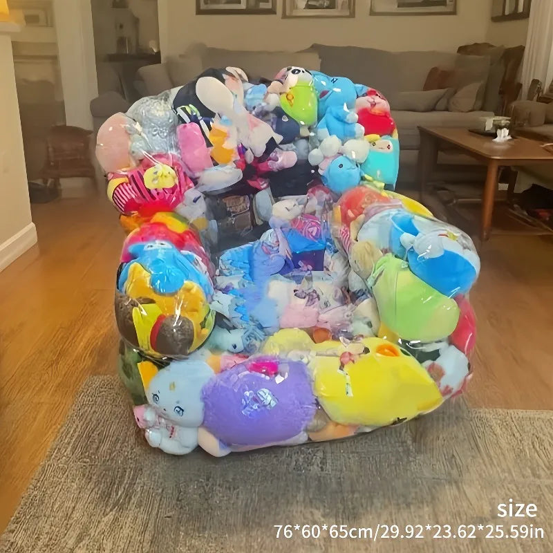 Large Capacity Transparent PVC Sofa Toy Storage Double Zipper for Easy Cleaning & Storing Plush Toys Dolls Organizer Spacesaving
