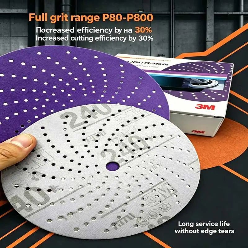 3M Cubitron II 737U 6 Inch 150mm Purple Clean Sanding Disc Multi-Hole Ceramic Abrasive Sandpaper for Automotive Paint Repair