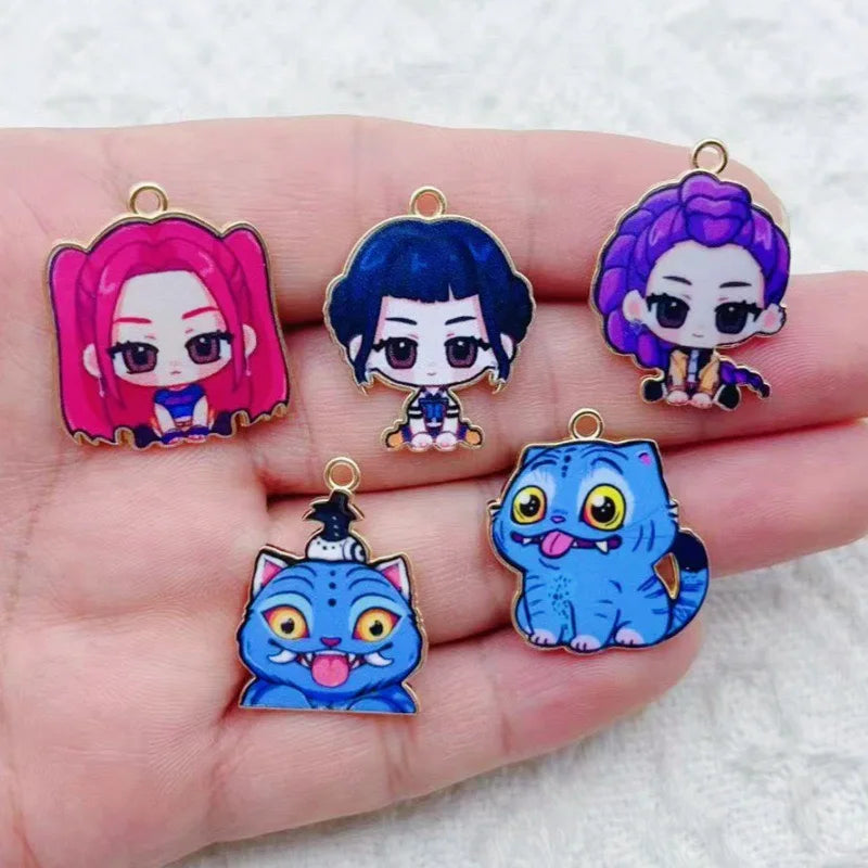 10pcs alloy printed cartoon pendant, DIY jewelry making earrings, keychain accessories