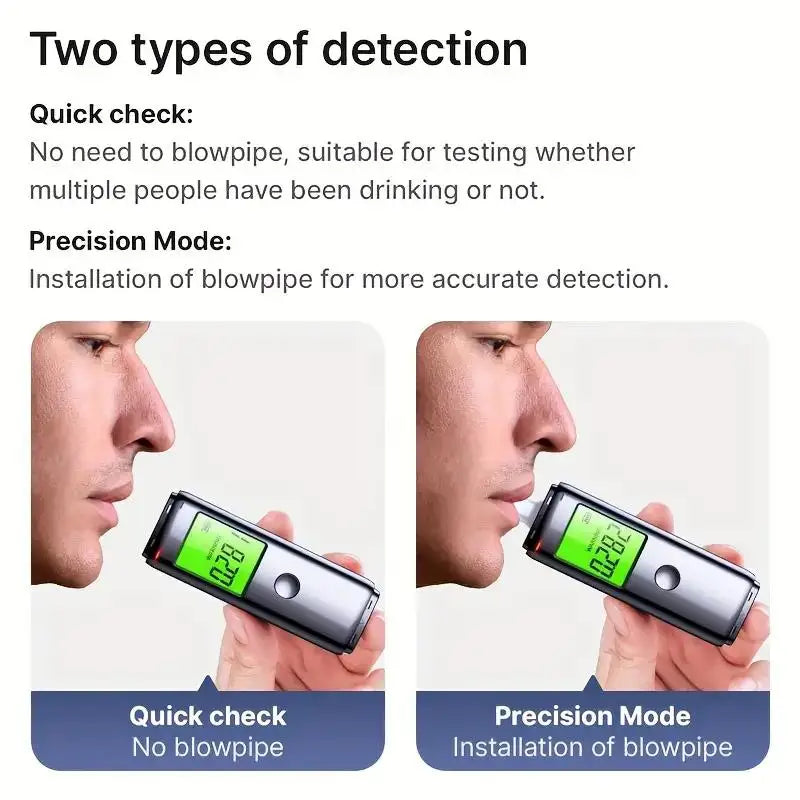 High Precision Alcohol Tester, Respiratory Analyzer with Two Detection Methods, Equipped with Blowpipe