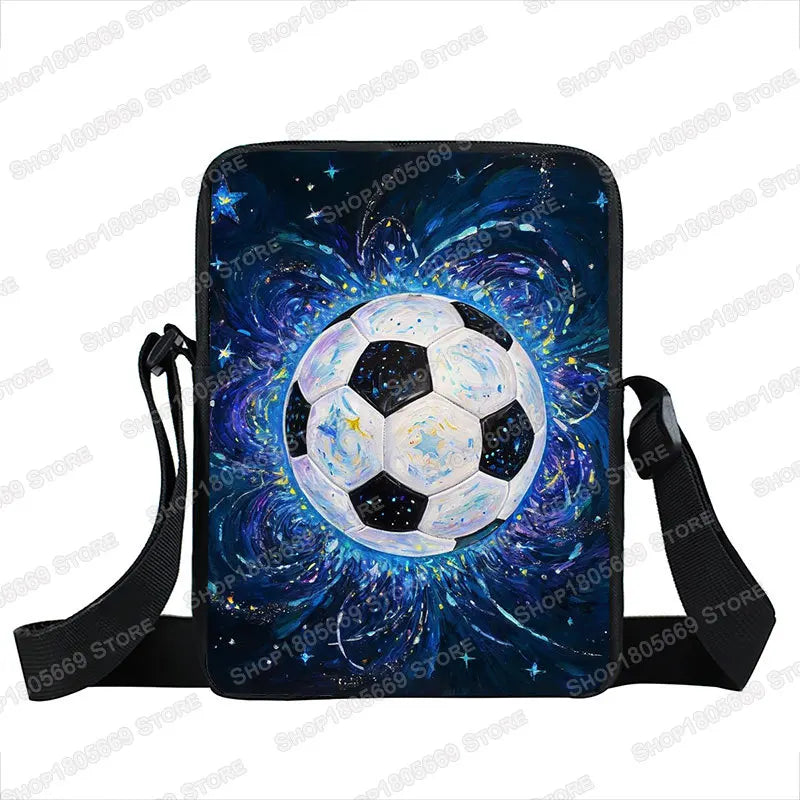 Cool Golden Soccer with Crown Print Crossbody Bags Hot Blood Football Sport Handbags Teenagers Boys Girls Phone Holder Bookbag